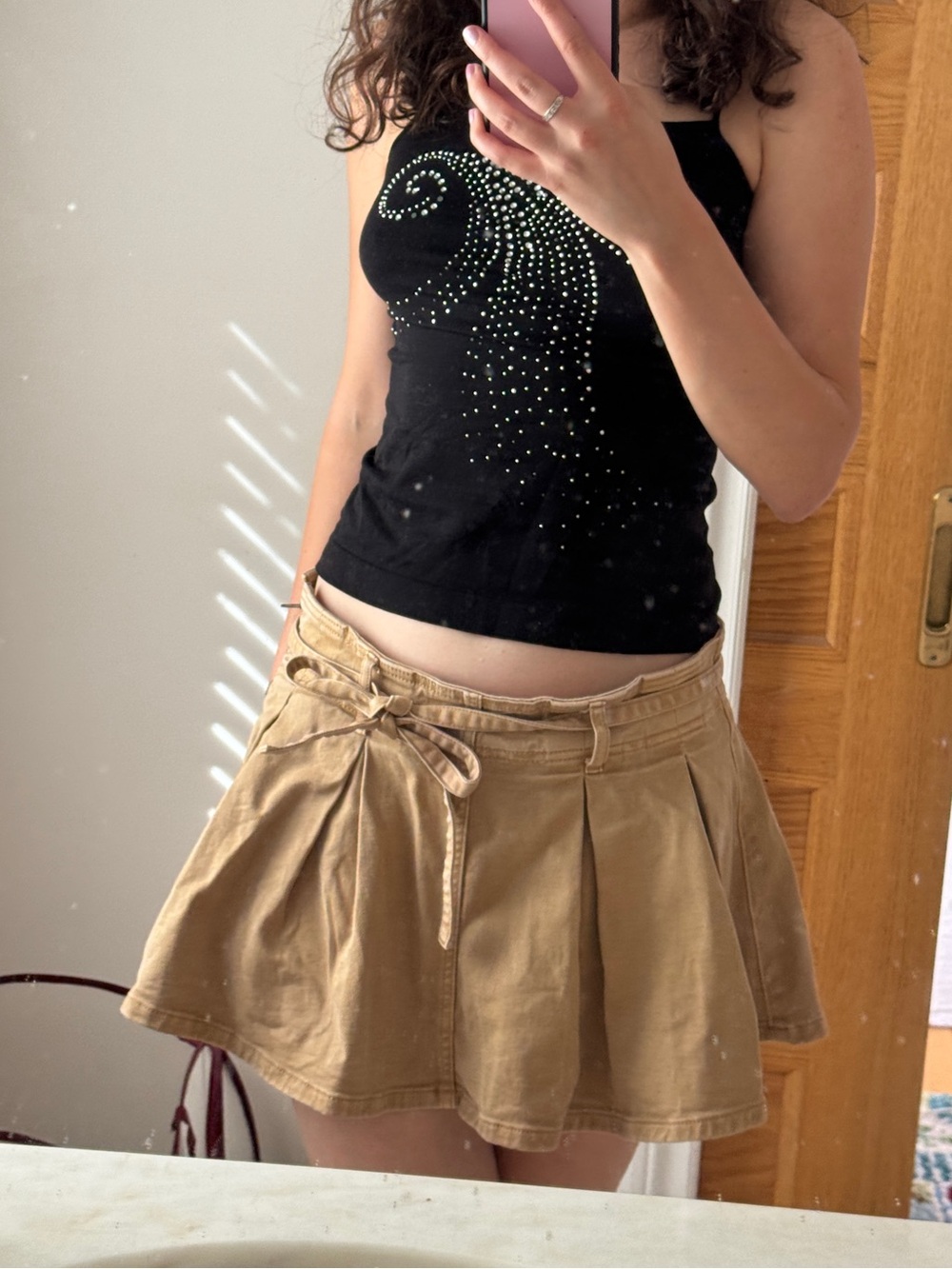 American Eagle Outfitters - Brown Pleated Mini Denim Skort with Belt